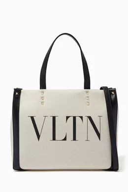 Buy Valentino Garavani Neutral Small VLTN Tote Bag in Canvas for