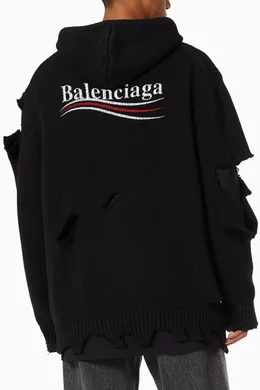 Buy Balenciaga Black Political Campaign Destroyed Hoodie in Cotton 