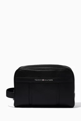 Buy Tommy Hilfiger Black Downtown Metal Logo Washbag in Faux