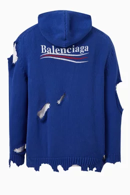 Buy Balenciaga Blue Political Campaign Destroyed Hoodie in Cotton Knit for UNISEX in UAE Ounass