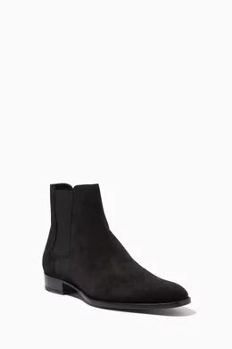 Buy SAINT LAURENT Black Wyatt Chelsea Boots in Suede for Men in