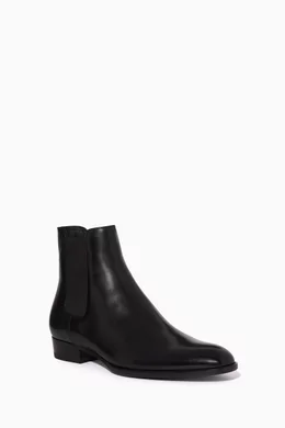 Buy SAINT LAURENT Black Wyatt Chelsea Boots in Smooth Leather for