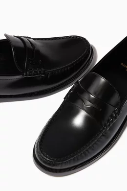 Buy SAINT LAURENT Black Le Loafer Monogram Penny Slippers in