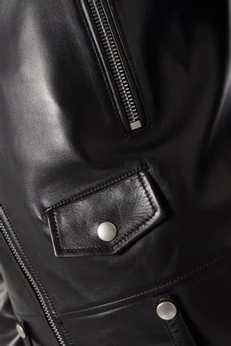 Buy SAINT LAURENT Black Motorcycle Jacket In Plunged Lambskin for