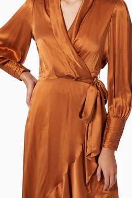 Buy Zimmermann Orange Wrap Midi Dress in Silk for Women in UAE