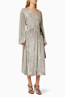 Minus Limea Glitter Maxi Wrap Dress Maxi Dresses, Black And Silver Wrap  Dress