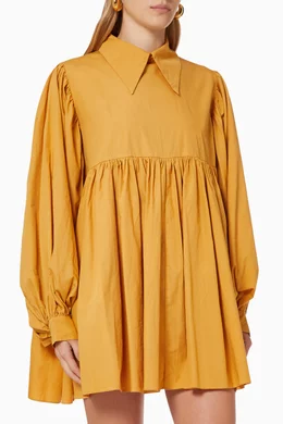 Buy S W F Gold Oversized Babydoll Dress in Sustainable Cotton for