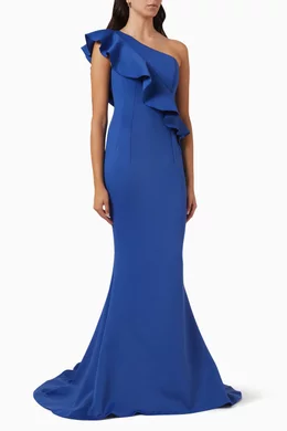 One shoulder on sale ruffle gown