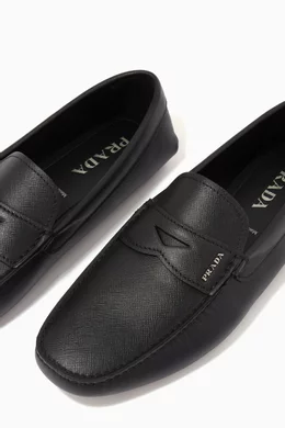 Buy Prada Black Logo Loafers in Saffiano Leather for Men in UAE