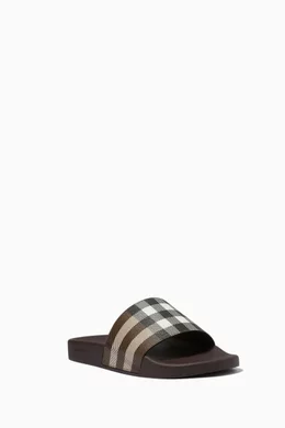 Buy Burberry Brown Furley Slide Sandals in TPU Rubber for Men in