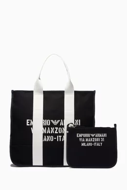 Buy Emporio Armani Blue Logo Tote Bag in Canvas for Men in UAE