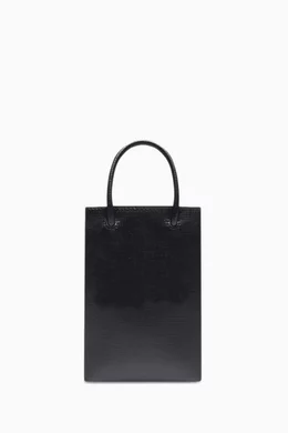 Buy Balenciaga Black Shopping Phone Holder Bag in Squared Calfskin