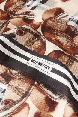 Buy Burberry Neutral Thomas Bear Print Square Scarf in Cotton Silk