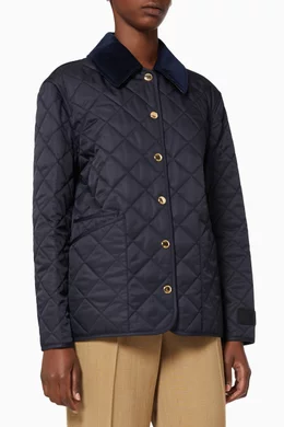 Buy Burberry Blue Jacket with Corduroy Collar in Diamond quilted