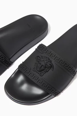 Buy Versace Black Palazzo Pool Slides in PU for Men in UAE Ounass