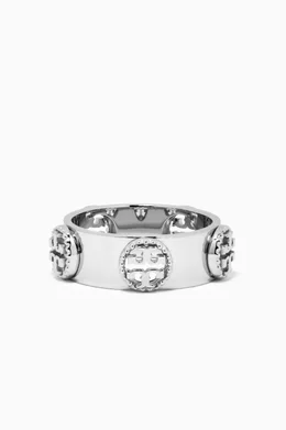 Buy Tory Burch Silver Milgrain Logo Ring in Stainless Steel for