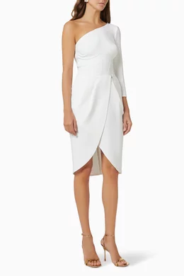 Buy Elisabetta Franchi White One shoulder Dress in Bi elastic