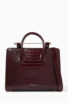 Buy Strathberry Burgundy Midi Tote Bag in Croc-embossed Leather for WOMEN  in UAE