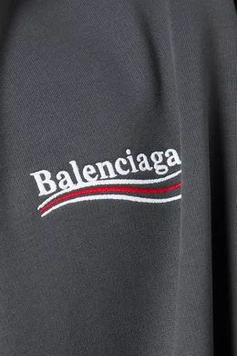 Buy Balenciaga Grey Political Campaign Large Fit Hoodie in Cotton