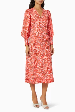 Buy Ganni Orange Printed Wrap Dress for Women in UAE Ounass