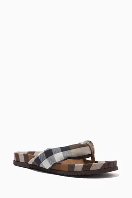 Buy Burberry Brown Ducannon Thong Sandals in Check Cotton for Men