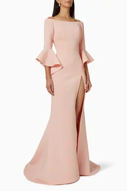 Buy Jovani Pink Off Shoulder Gown in Neoprene for Women in UAE