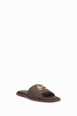 Buy Michael Kors Brown Hayworth Slide Sandals in Logo Canvas for