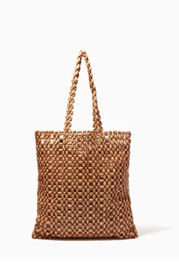 Buy Cooperative Studio Neutral Beaded Tote Bag in Wood Linen for Women in UAE Ounass