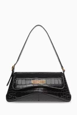 Buy Balenciaga Black XX Small Flap Bag in Shiny Crocodile Embossed