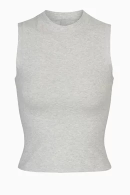 Buy SKIMS Grey Mock Neck Tank in Stretch Cotton Jersey for Women in UAE