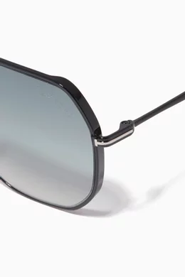 Buy TOM FORD Black Oversized Aviator Sunglasses in Metal for Men