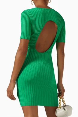 Buy Good American Green Ribbed Open Back T shirt Dress for Women
