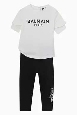Buy Balmain Black Logo Print Leggings in Jersey for Baby Girls in UAE