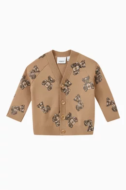 Buy Burberry Neutral Thomas Bear Print Cardigan in Wool for Baby