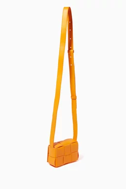 Buy Bottega Veneta Orange Cassette Mini Bag in Intreccio Leather