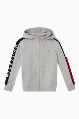 Buy Tommy Hilfiger Grey Logo Tape Hoodie in Organic Cotton for