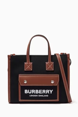 Buy Burberry Black Freya Mini Tote Bag in Canvas for Women in UAE