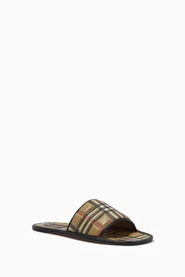 Buy Burberry Neutral Alixa Check Slides in Quilted Lambskin for