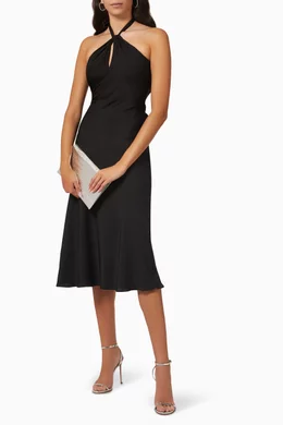 Buy Never Fully Dressed Black Bay Halter Midi Dress in Recycled