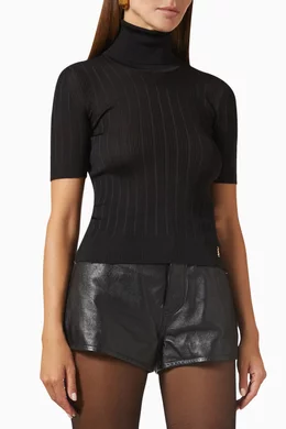 Buy SAINT LAURENT Black Monogram Turtleneck in Ribbed Silk for