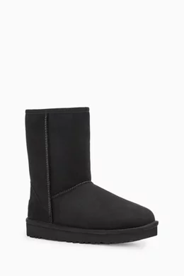 Buy UGG Black Classic Short II Boots in Leather Fur for Women in