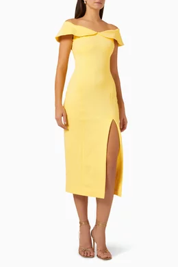 Buy Elliatt Yellow Plateau Midi Dress for Women in UAE Ounass