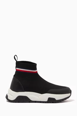 Buy Tommy Hilfiger Black Striped Sock Sneakers in Polyester for