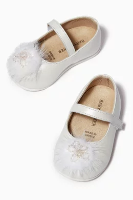 Buy Babywalker White Pom Pom Ballerina Shoes in Smooth Leather for