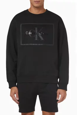 Buy Calvin Klein Jeans Black Logo Crew Neck Sweatshirt in Cotton