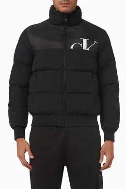 Buy Calvin Klein Jeans Black Logo Padded Puffer Jacket in Nylon