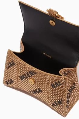 Buy Balenciaga Gold Hourglass XS Top Handle Bag with Rhinestones
