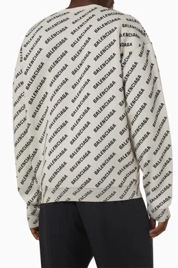 Buy Balenciaga Neutral All Over Logo Crewneck Sweater in Wool