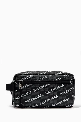Buy Balenciaga Black Explorer Signature print Toiletry Pouch in Coated canvas for Men in UAE Ounass