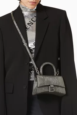 Buy Balenciaga Grey Hourglass XS Top Handle Bag in Rhinestones Suede Calfskin for Women in UAE Ounass